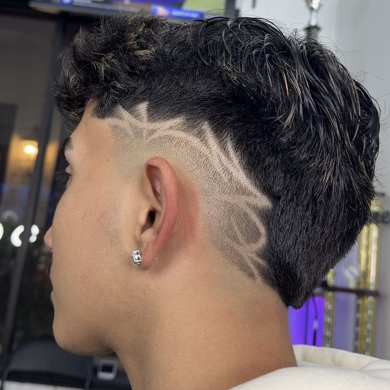 Textured mullet with custom freestyle hair design, San Marcos TX